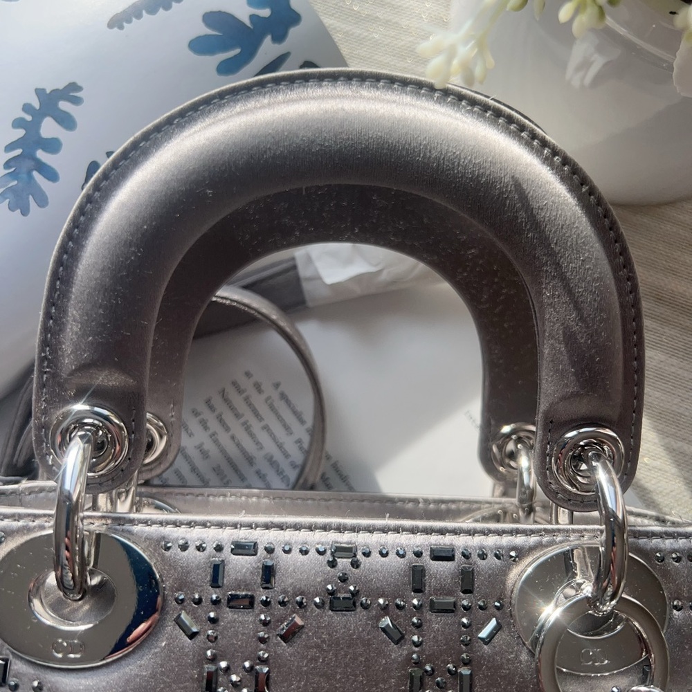 Dior Mini Beaded Satin Cannage Lady Dior Satchel Silver - Picture 4 of 10